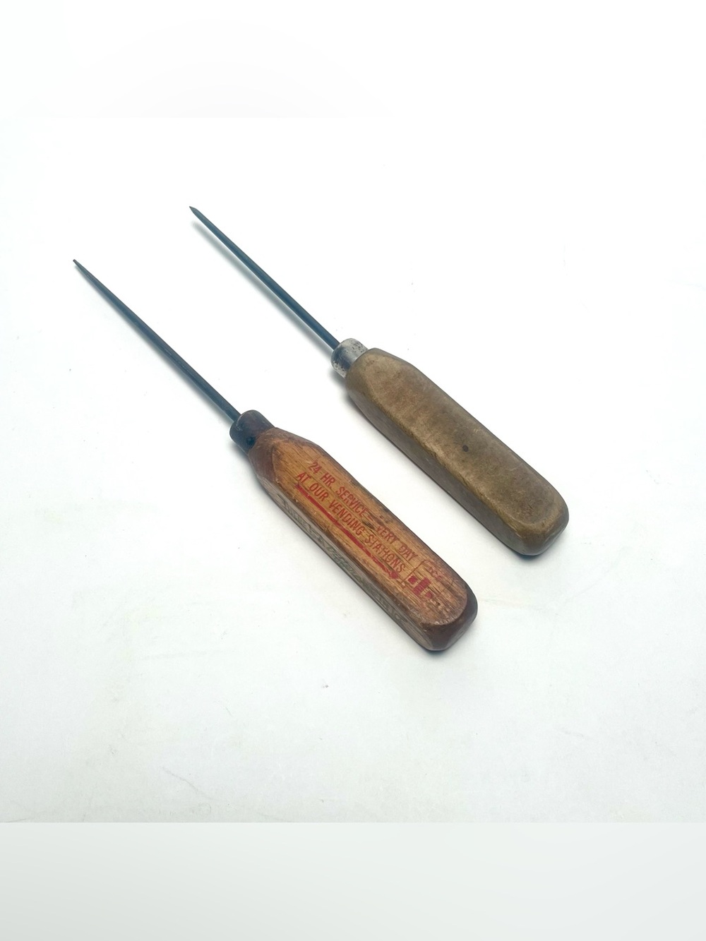 Vintage Ice Picks Advertising Wooden Handle City Ice Cubes Vending Station